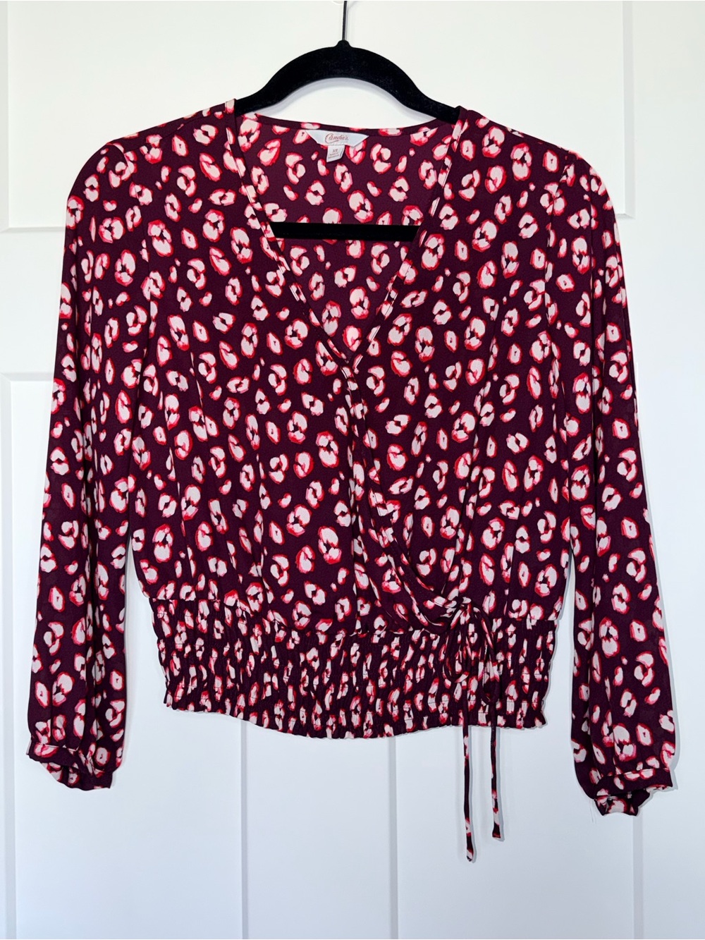Candies Oink Cheetah Print Smocked Surplice Blouse